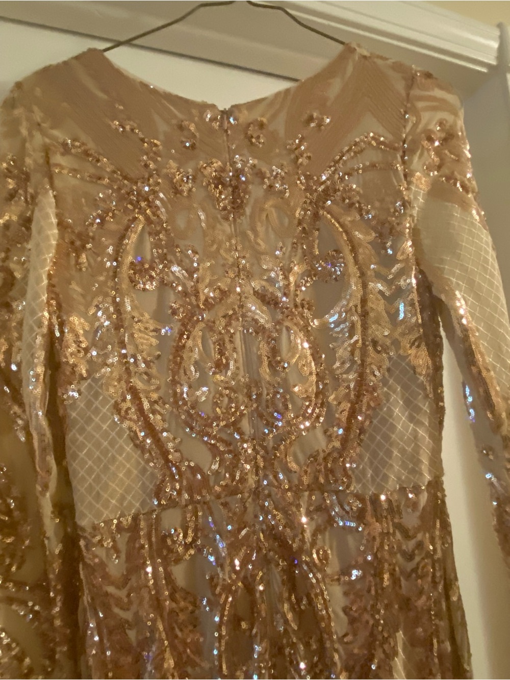 Original Use Rose Gold Sequin Long Sleeve Evening Dress